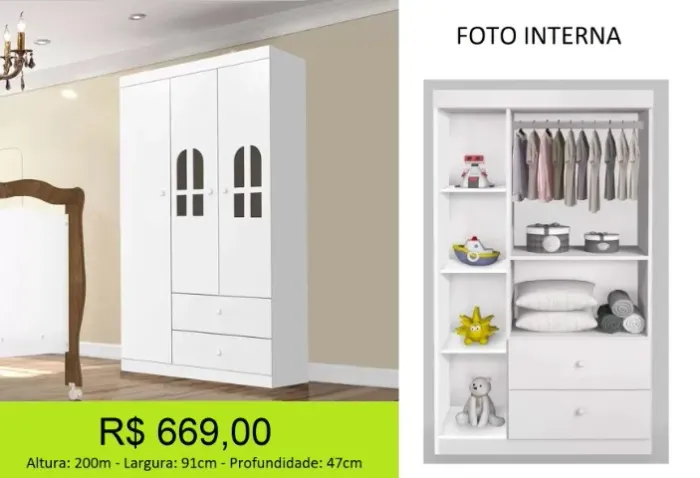 Roupeiro infantil com excelente espaço interno - Design infantil 