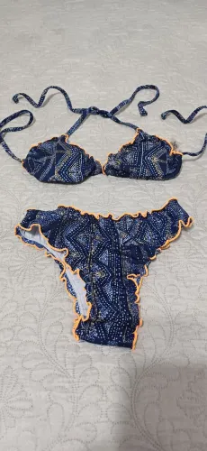 Biquíni P Azul com Detalhes em Laranja