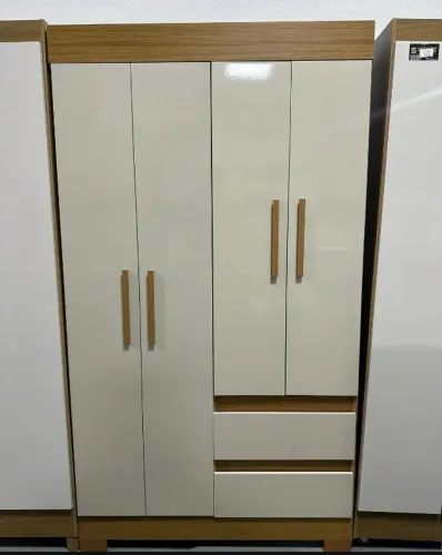 Guarda Roupa Solteiro 4 Portas Com 2 Gavetas Amplo Espeço Interno Cinamomo/Off White 