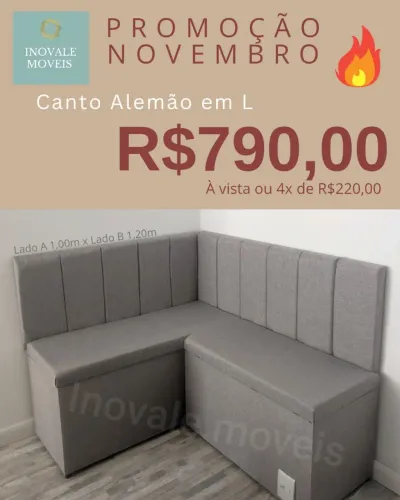 Canto Alemão estofado em L **ESCOLHA SEU TECIDO E COR**