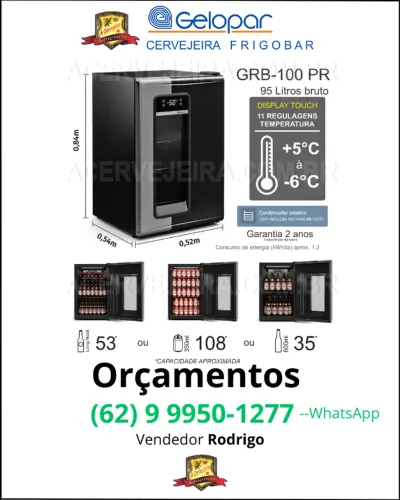 Cervejeira Frigobar para Bebidas Baixo ruído GRB-100PR 95L Gelopar