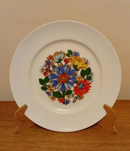 Antigo prato para bolo em porcelana Schmidt com estampa florida