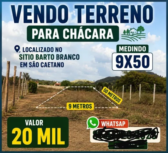 Terreno para chácara sítio Barro Branco próximo a pelada Caruaru com água luz internet 