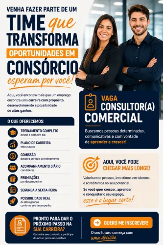 Vaga para Consultor(a) Comercial | Não exigimos experiência