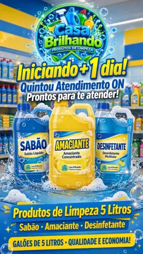 Casa brilhando produtos de limpeza 