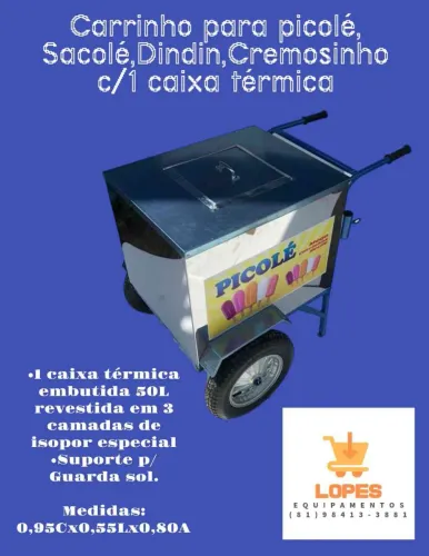 Carrinho de Picolé, Sacolé, dindin, Cremosinho e sorvetes em até 10x sem juros no cartão 