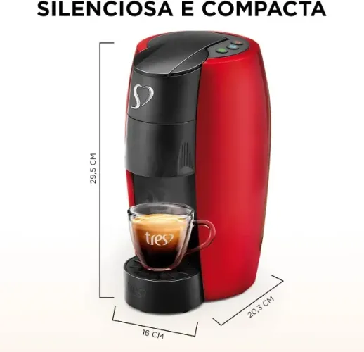 3 Corações TRES Cafeteira Espresso e Multibebida LOV Vermelha - 220V