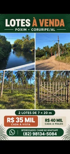 Lotes à Venda em Poxim (Coruripe/AL) - 7x20m - Excelente Oportunidade!