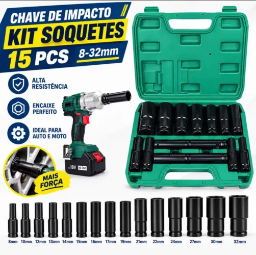 Kit Soquetes Impacto 15 Peças 8-32mm