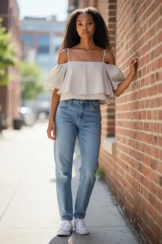 cropped off-white assimétrico linho