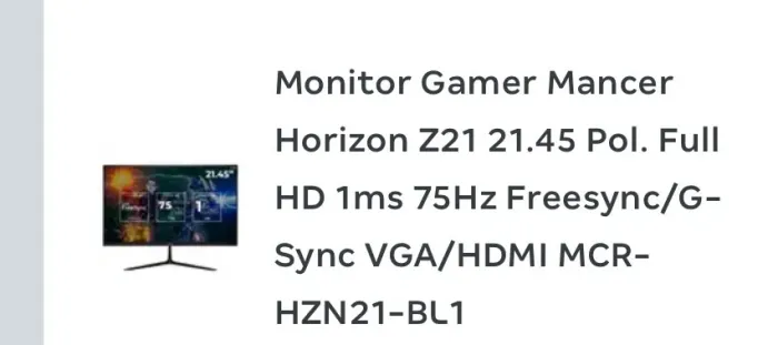 Monitor 21.45 Pol. Full HD 1ms 75Hz (COM DEFEITO)