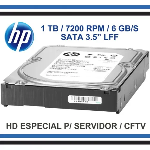 Hard Disk (HD) Interno HP p/ Servidor/CFTV 1TB, 6GB/s 7200RPM, Novo, Zero, Lacrado, Gar