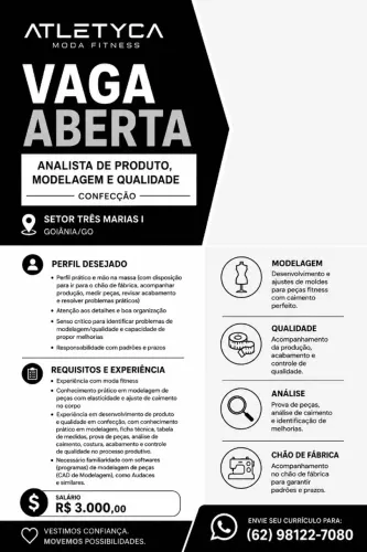 Vagas industria de confecção
