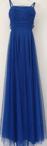 Vestido Fridadress Azul Royal (tam: PP) com brilho, detalhes nas laterais e fenda discreta