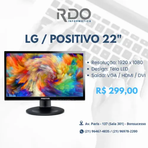 Monitor LG/Positivo 22" Full HD LED HDMI VGA DVI - Ideal para Trabalho e Casa