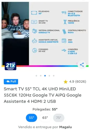 TV Marca TCL 55?  4K UHD Mini Led , NOVA na caixa 