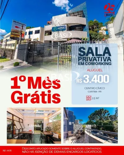 SALA INDIVIDUAL, MOBILIADA EM COWORKING NO CENTRO CÍVICO VALOR COM TUDO INCLUSO