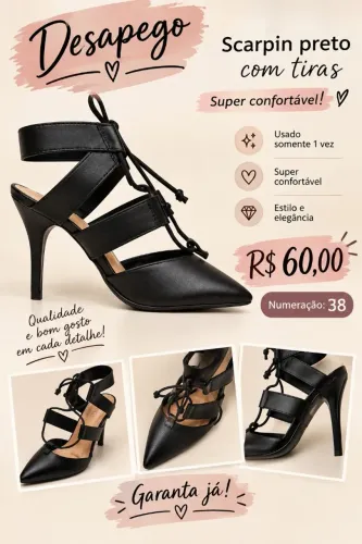 SCARPIN PRETO COM TIRAS N° 38