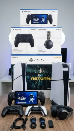 ?Kit PS5 Slim 1TB c/ Disco + PS Portal Midnight + Fone Pulse 3D Camuflado + 2 controles