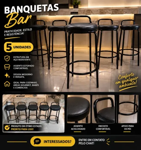 Conjunto de Banquetas Altas Estilo Bistrô - Pretas (Ótimo Estado!)