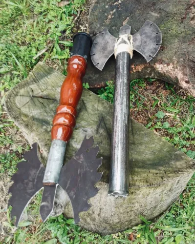 Kit 2 Machadinhas Xangô Umbanda Religião Forja Aço Carbono