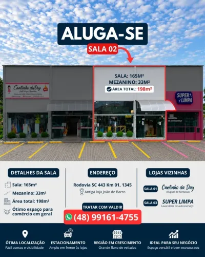 ALUGA-SE Imovel para Comércio 198m2 (165m2 loja + mesanino de 33m2)