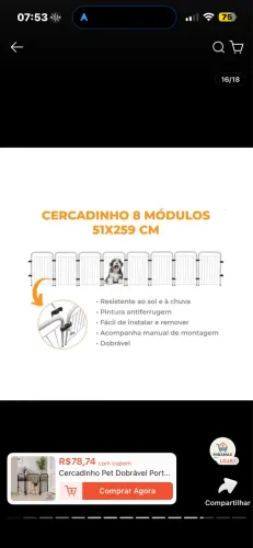 Cercadinho Pet Dobrável Portátil Grade de Segurança para Cachorro