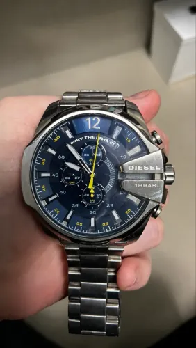 Relógio Diesel Mega Chief Original Cronógrafo Masculino - Aço Azul