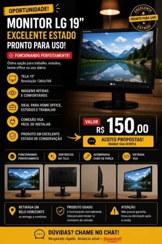Monitor LG 19" | Excelente Estado | Pronto para Uso | R$ 150