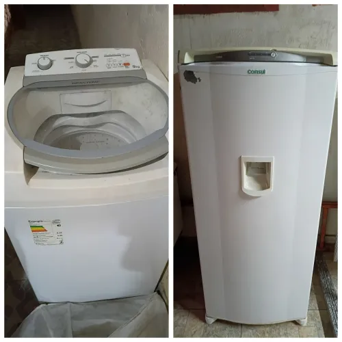 Máquina de lavar e geladeira