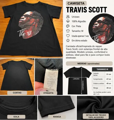 Camiseta unissex Travis Scott tamanho M 