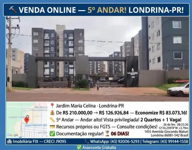 ? VENDA ONLINE ? 5º ANDAR! LONDRINA-PR!