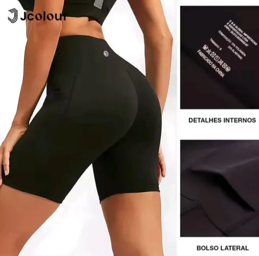 Shorts De Ginástica Feminino Calça De Ioga Elástica Short De Bolso Portátil Calça Legging
