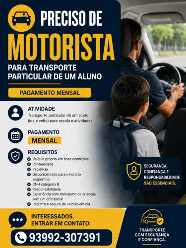 Motorista uber para transporte de 1 aluno