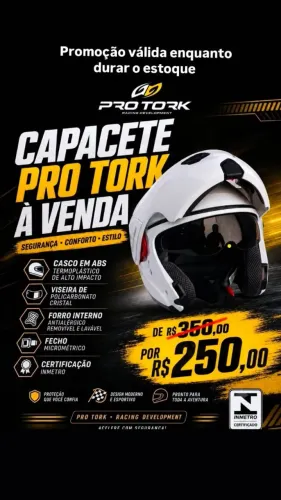 Vendo capacete pro tork escamoteavel branco novo