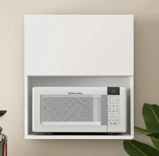 Armário Aéreo Cozinha MDF Branco Nicho Micro-ondas 60x57x40cm