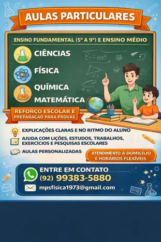 Aulas de Reforço de Ciências, Física, Química e Matemática 