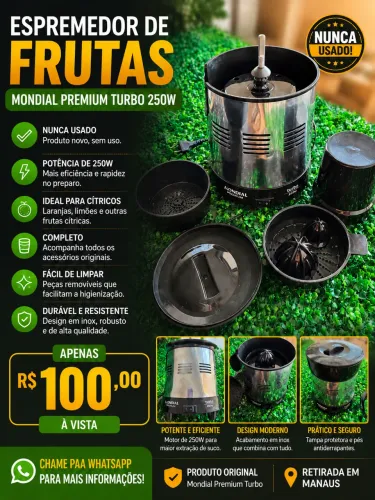 Espremedor de Frutas Mondial Premium Turbo 250W - Novo, Nunca Usado