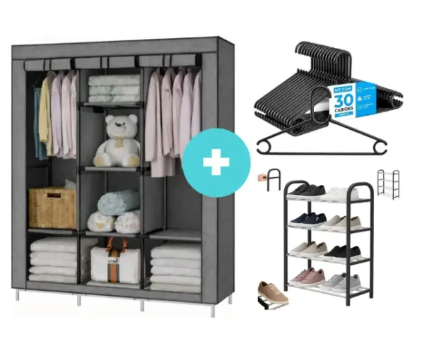 Guarda-Roupa + Cabides e Sapateira de brinde