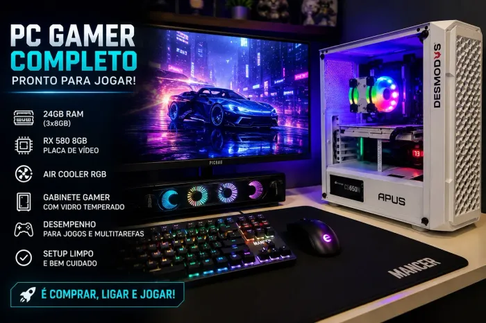 PC Gamer Completo - 24GB RAM - Monitor 165Hz IPS - Pronto para Jogar e Trabalhar