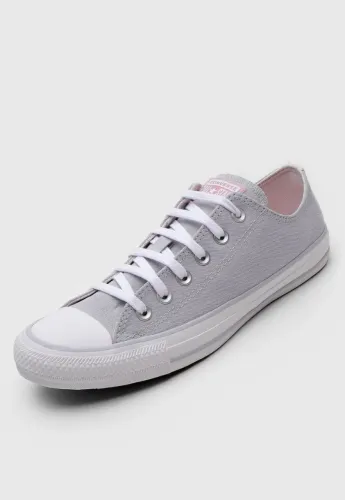 Tênis Converse All Star Cano Baixo Cinza Claro com Rosa N 36