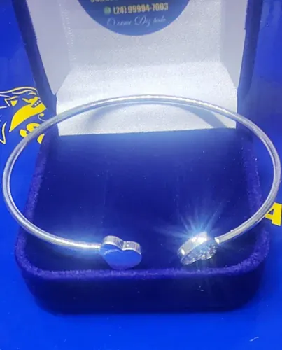 Bracelete Prata 925 Aro 60 mm Fio 2 mm Coração 7 mm Peso 3.82 Gramas