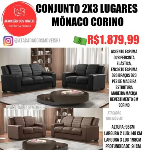 Conjunto 2x3 lugares Mônaco courino