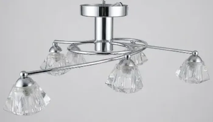 Lustre Plafon Cromado 5 Braços Vidro Lapidado Estilo Cristal