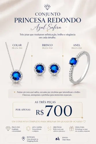 Conjunto de prata e safira