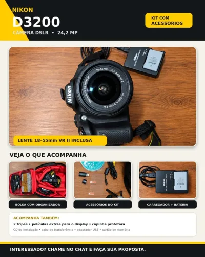  NIKON D3200 ? CÂMERA FOTOGRÁFICA + KIT DE ACESSÓRIOS