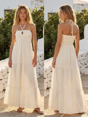 Vestido longo com detalhes em prata e dourado