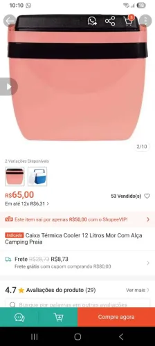 Vendo 3 caixas térmica cor pêcego 12 LT