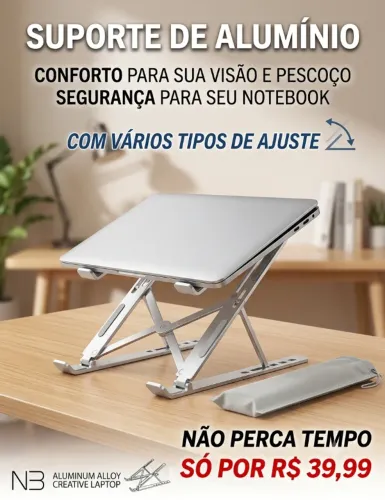 Suporte Para Notbook Tela 15.6. Tablet e Celular, Alumínio e Plástico