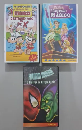 VHS Disney O Caldeirão Mágico, Homem Aranha O Retorno do Duende Verde e Turma da Mônica